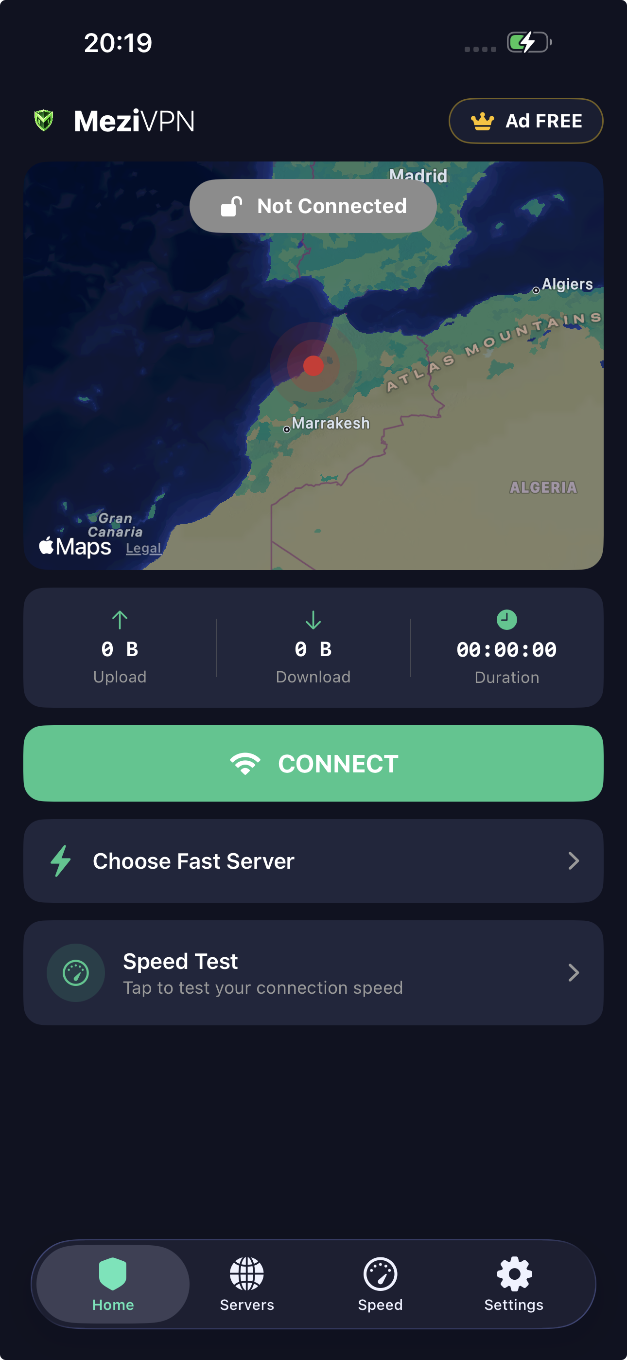Mezi VPN iOS - Home Screen